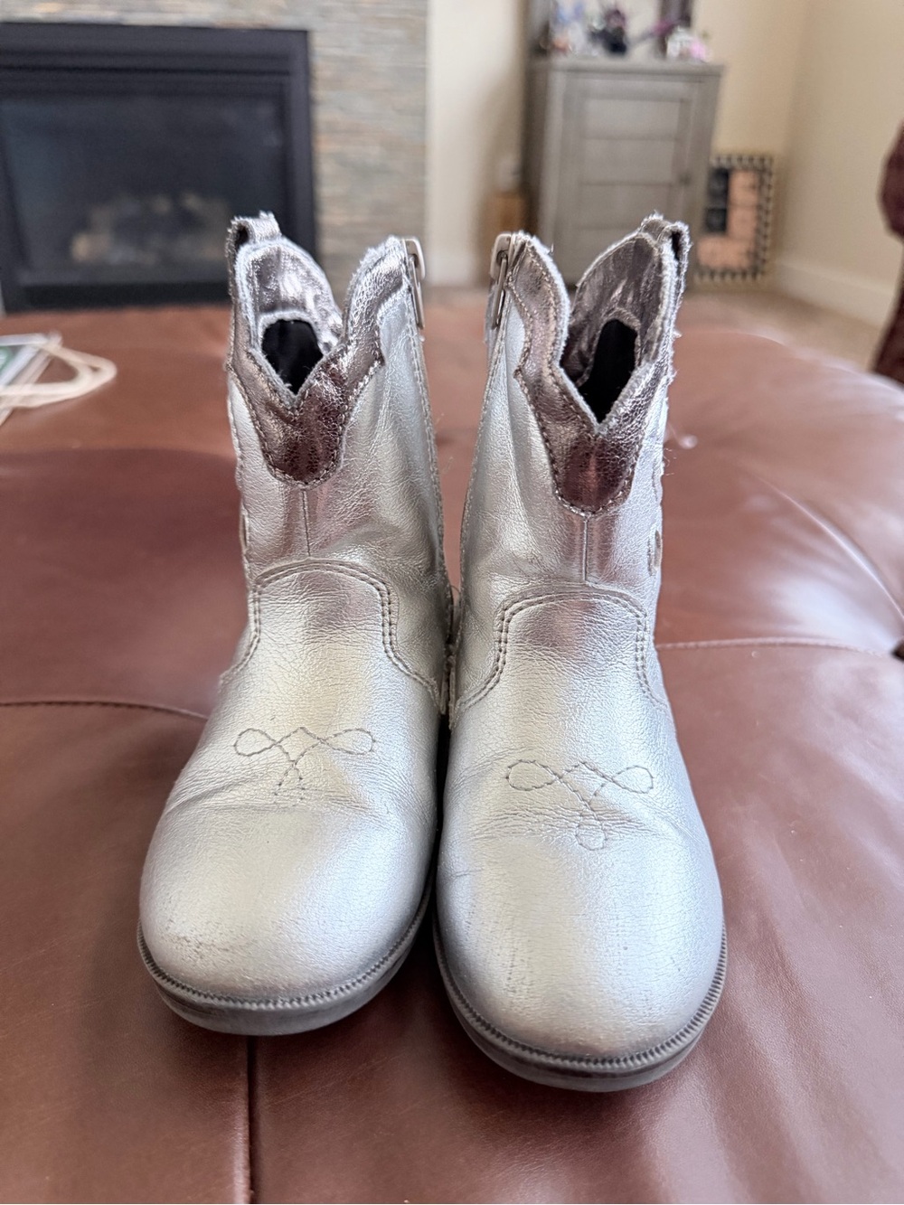 Zara Metallic Silver Girls' Cowboy Boots